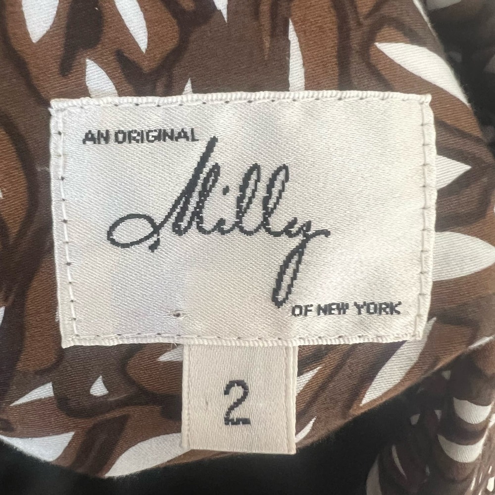 An Original Milly Shirt Dress Size 2 Brown White Print Belted Mini City Chic - Picture 4 of 16